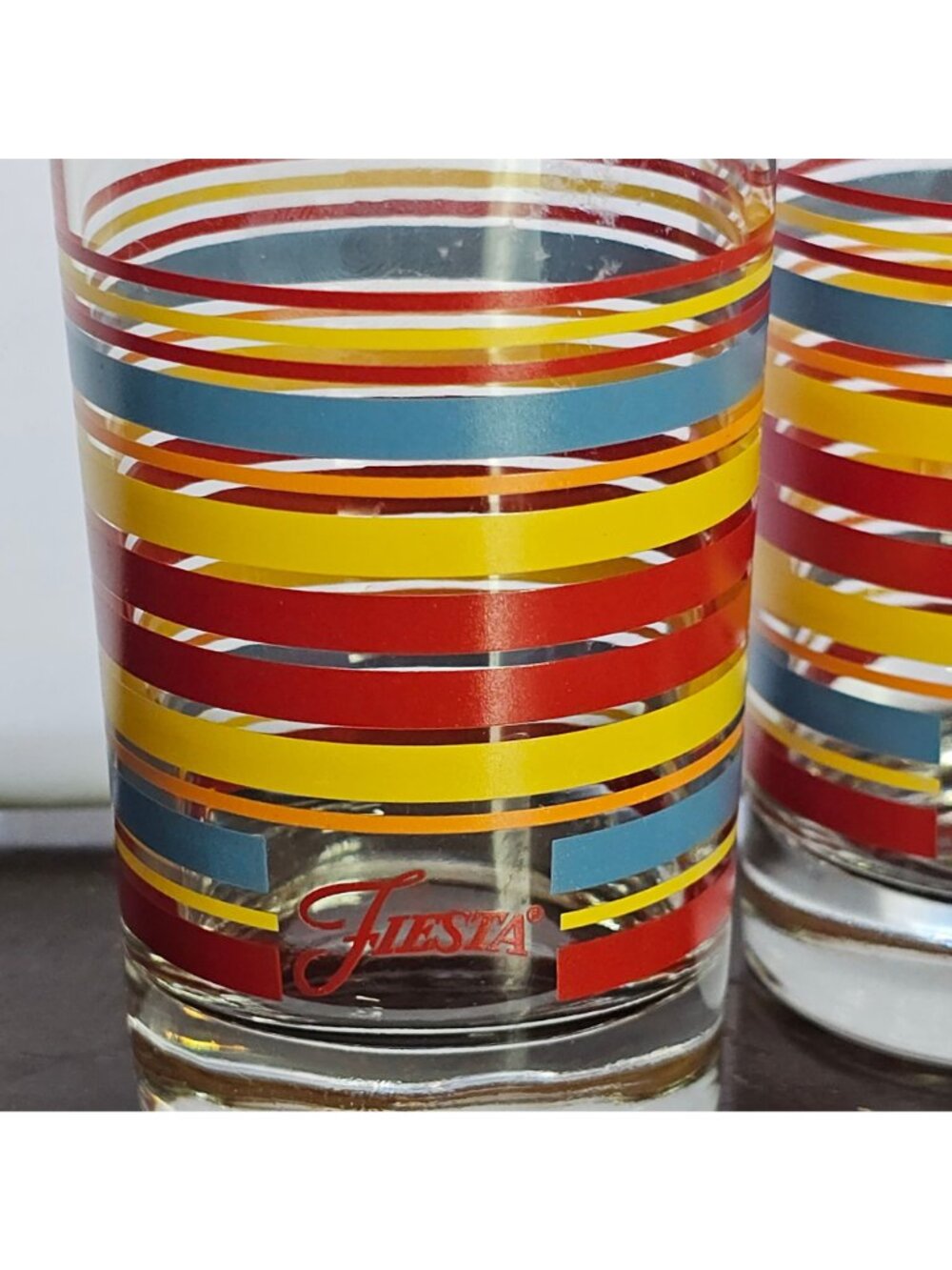 3 Scarlet Fiesta Juice Glasses 4.25" striped vintage retro style drinkware - Picture 2 of 7